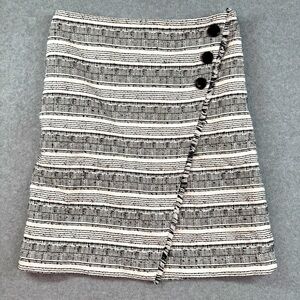 LOFT Asymmetrical Faux Wrap‎ Front Black & White Tweed Skirt Size Zip Size 0